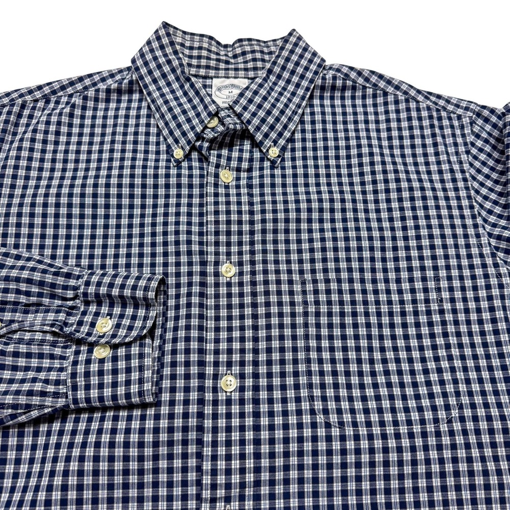 Brooks Brothers 1818 Regent Shirt Mens Medium Blue Check Button Down Casual
